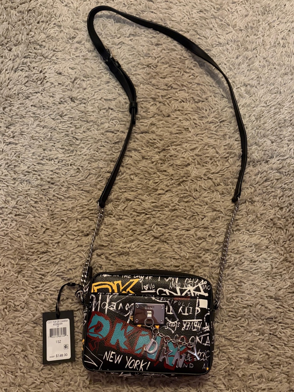 DKNY Cleo Top Zip Camera Bag - Graffiti Black